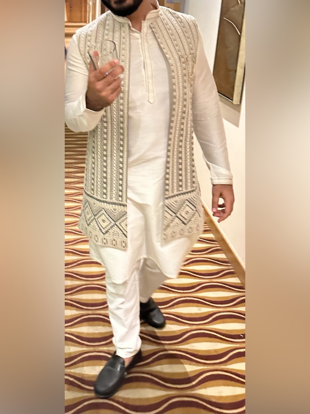 Men’s Off White Kurta + Embroidered Nehru Jacket - traditional wear